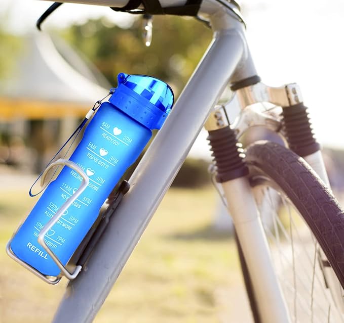 XACIOA Water Bottle with Straw,32oz Plastic Cup with Motivational Time Marker,1L Tritan Sport Lightweight Leakproof BPA-Free,Wide Mouth Fast Flow Ensure You Have Times to Drink,with Straw & Cup Brush