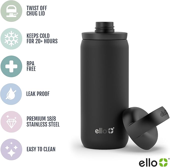 Ello Cooper Twist 18oz Kids Stainless Steel Water Bottle with Chug Lid | Leak Proof Double Wall Vacuum Insulated | Fits Car Cupholder | Built in Carry Loop | Dishwasher Safe | Cashmere Pink