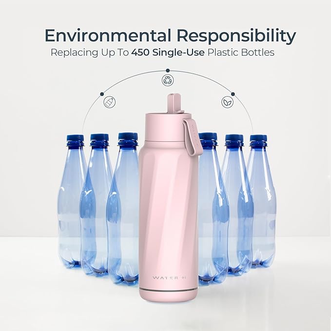 PureSip Vita Smart Water Bottle: BPA-Free Insulated Stainless Steel Bottle, Bluetooth Intake Smart Tracker & Reminder to Drink with Filter & Straw, Ideal Gift for Dad (18 oz)