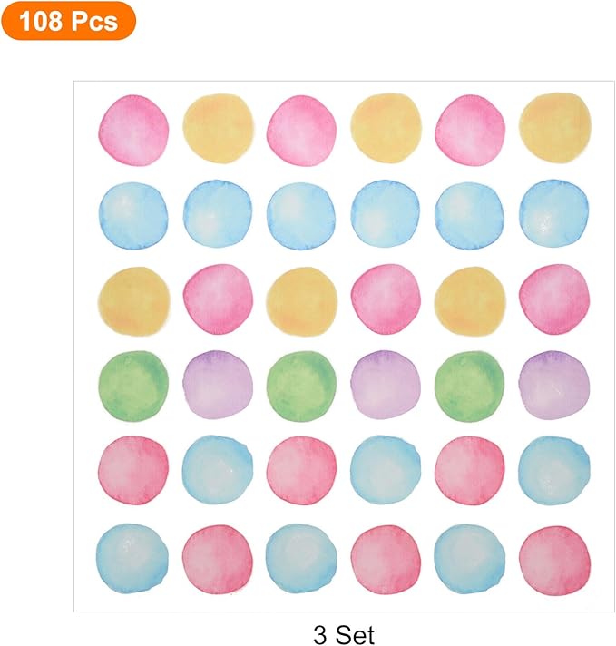 uxcell 108 Pcs (3 Sheet) Round Polka Dots Wall Sticker, PVC Peel and Stick Circle Wall Decal Sticker for Bedroom Classroom, Colorful
