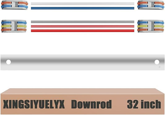 32" Ceiling Fan Downrod, 【1 Outside Diameter】 Matte White Extended Downrod, including 4 Wire Connectors and 5 Extension Wires (No Threads)