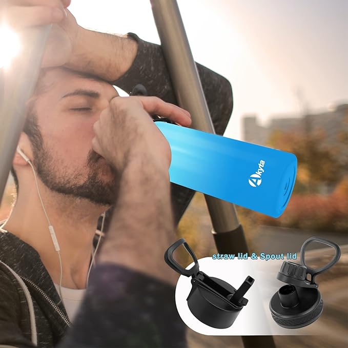 Insulated Water Bottles, 32oz Stainless Steel Water Bottle with Straw Lid,Handle Lid, Wide Mouth Double Walled Travel Sports Thermos Flask Water Bottle for Hiking, Fitness,Office