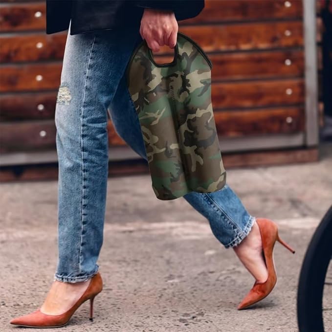 doginthehole Camouflage Wine Carrier Tote Bag 2 Bottle Insulated Neoprene Wine/Water Bottle Holder Green Camo Print Champagne Carrier Bag Portable Wine Carrying Bag Gift for Women Men Wine Lover