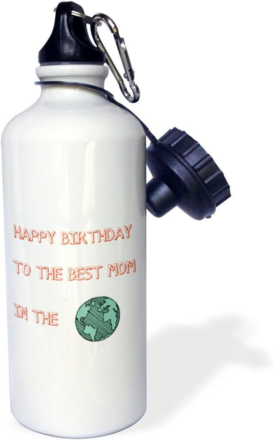 3dRose Happy Birthday-Best Mom in The World-Sports Water Bottle, 21oz , 21 oz, Multicolor
