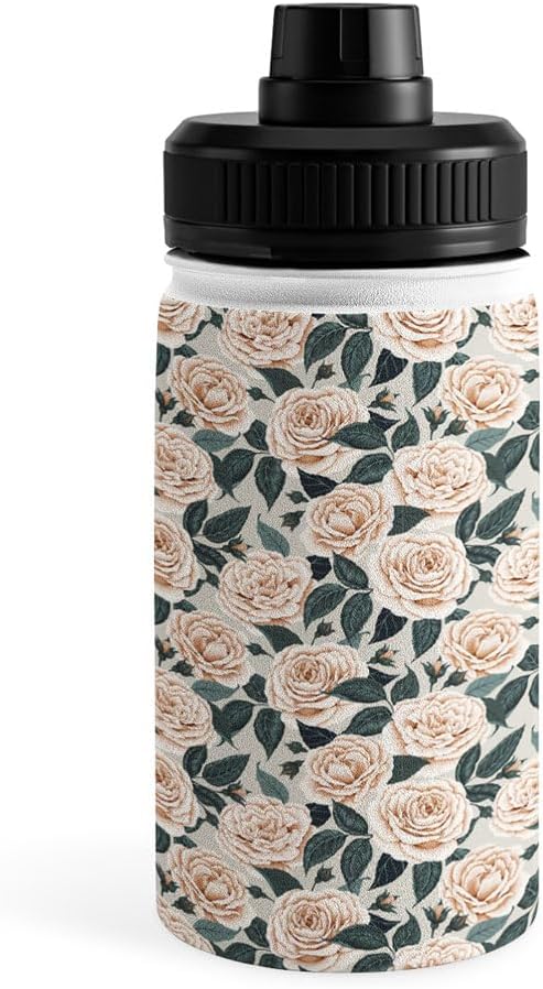 Deny Designs Water Bottle, Sport Lid 12 oz, Avenie A Realm of Roses White