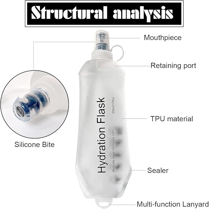 Transparent Frosted Texture Soft Flask, TPU Foldable Running Hydration Flask, for Hydration Packs/Running Vests-Running, Hiking, Cycling Folding Bottle-17 oz/500 ml