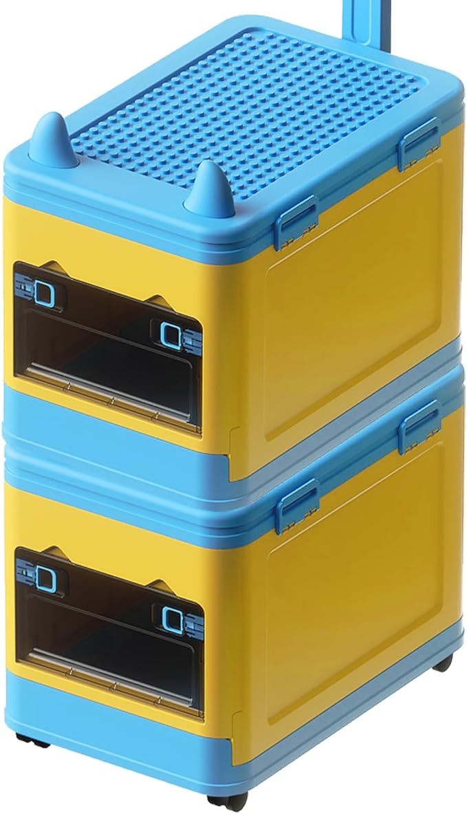 Collapsible Kids Storage Box with Building Base for Lego Toy Organizer Bins with Lids and Wheels Stackable Toys Chest Containers Building Block Bricks Storage Case for Children