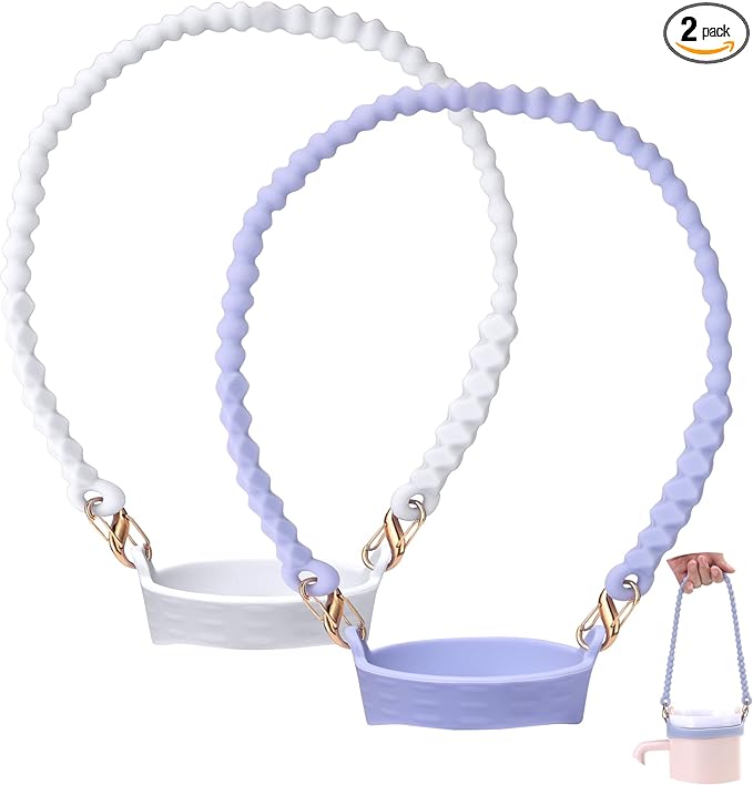2PCS Water Bottle Handle - Strap Carrier Soft and Durable Silicone Water Bottle Sling Fits Most 8-40oz Bottles(W+P)