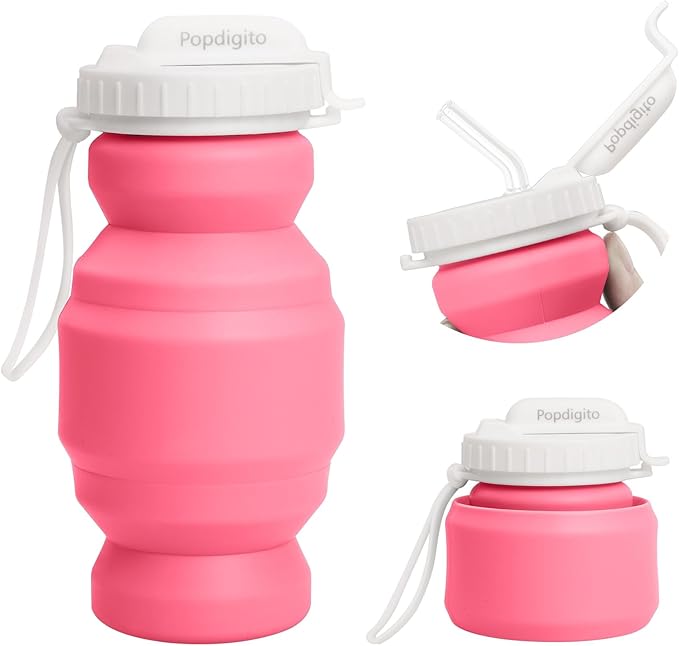 Collapsible Water Bottles,BPA-Free Leak-Proof Silicone Foldable Water Bottle Cup 20.6oz,Durable Lightweight Bottle for Gym Travel Camping Hiking Running (Type2 pink little 320ml)
