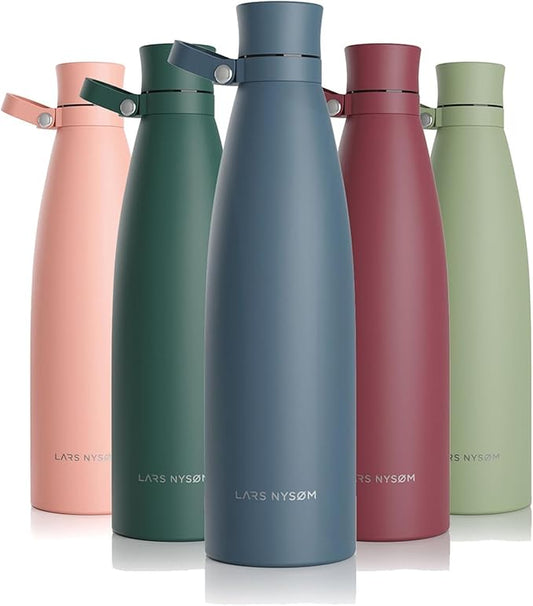 LARS NYSØM Stainless Steel Insulated Water Bottle 25oz 34oz | BPA-free Insulated Thermo Flask for Hot and Cold Beverages | Leakproof Drinking Bottle (Blue Stone, 34oz)