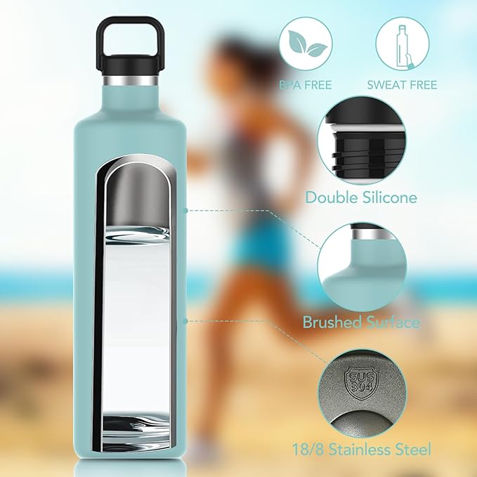 60oz Water Bottle with Carrier Bag, Large Insulated Water Bottle, Stainless Steel Water Bottles, Double Walled Insulated Thermo for Hot Drinks/Cold Drinks, Great for Gym, Hiking, Camping (Teal Blue)