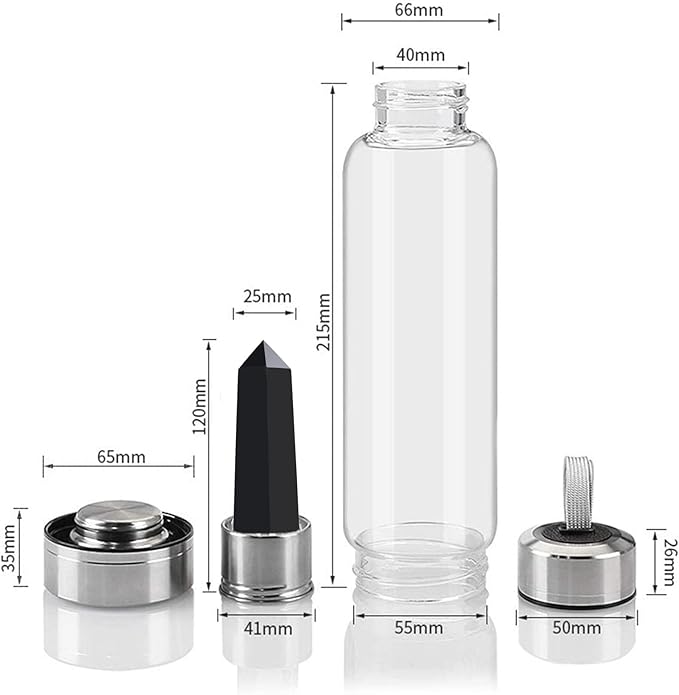 Crystal Glass Water Bottle Energy Quartz Gemstone Water Bottle with Changeable Natural Crystal Center for Healing and Wellness