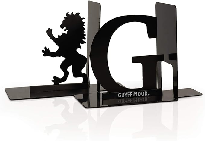 Harry Potter Metal Bookends - Black Hogwarts House Gryffindor Diecast Design - Decorative Book Holder - Home, Office, Kitchen, Room Decor - Books Collection Display for Shelves - Desk Accessories Set