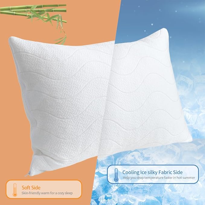 Memory Foam Pillows for Sleeping,Pillows Standard Size Set of 2 Adjustable Loft Bed Firm or Soft Pillows for Side, Back, Stomach, Hot Sleepers