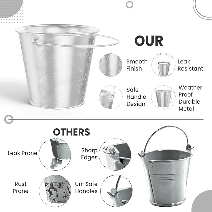 Small Metal Buckets with Handle 12 Pcs – Galvanized Bucket Leak Proof & Rust Resistant 8 fl oz Capacity - Best for Party Décor, Organizing & Decorating Classrooms (Mini 3.3" Top, Silver)