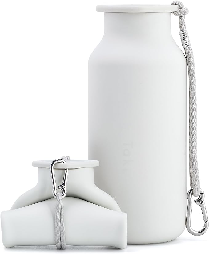 Collapsible Water Bottles 20 oz, Leak Proof, BPA Free Foldable Silicone Travel Water Bottle Cups for On The Go, Traveling, Outdoors, Ivory