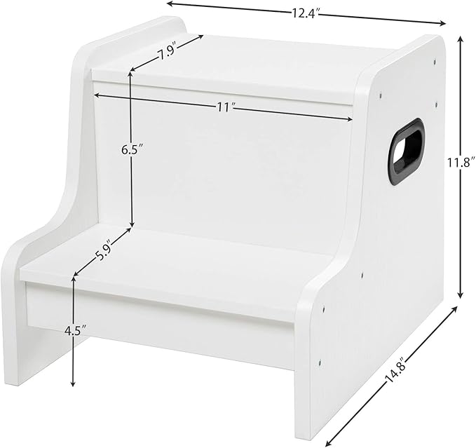 HOOBRO Step Stool for Kids, Two Step Toddler's Stool, Kids Potty Training Stool with Handles, Non-Slip Pads for Safety, Easy to Move, for Sink, Bathroom, Bedroom, White WT01JD01G1