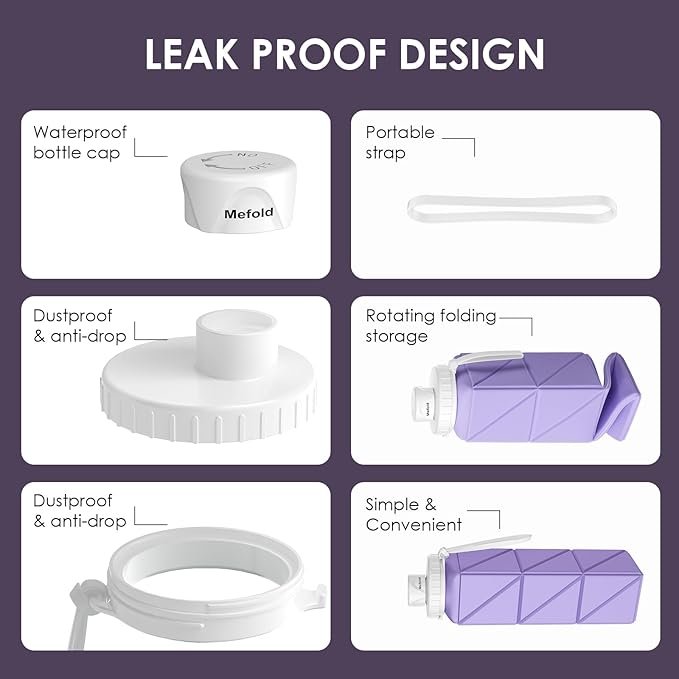 Collapsible Water Bottles,Leakproof BPA-Free Silicone Foldable Portable Water Bottle 610ml,Lightweight 21oz Reusable Wide Mouth Water bottle for Travel Cycling Gym Camping Sports Outdoor