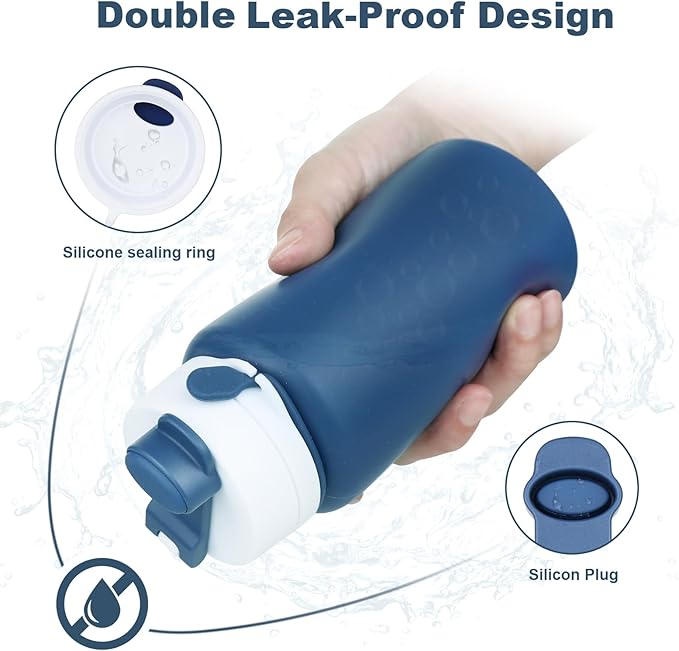 Collapsible Water Bottle, Foldable Water Bottle BPA Free Reusable Lightweight Leak-Proof Travel Silicone Water Bottle for Travel, Gym, Hiking, Office, Camping