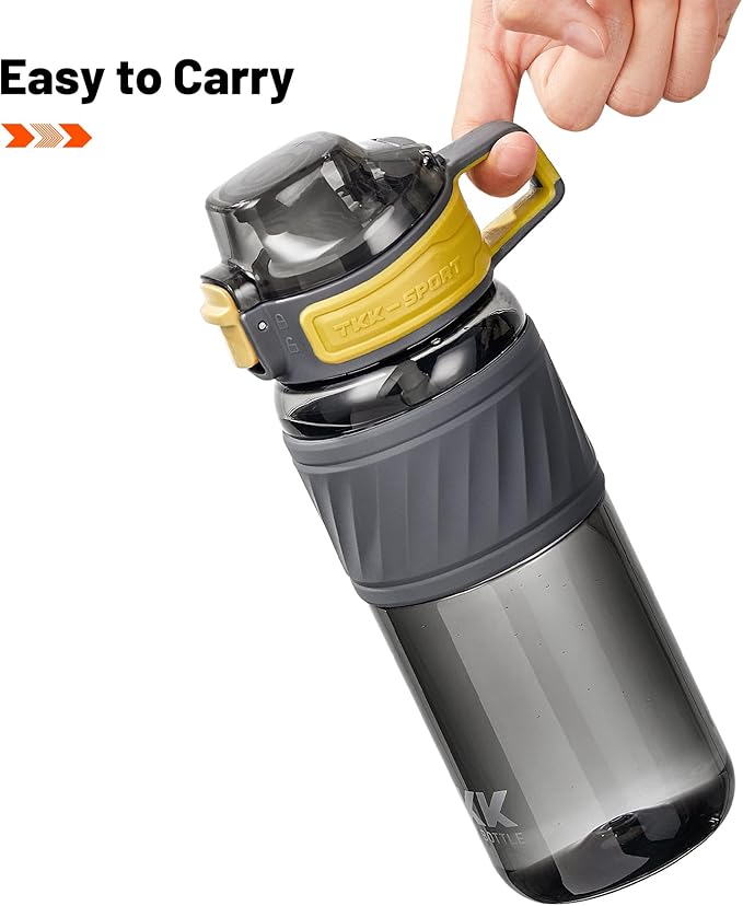 TKK 20oz Sports Water Bottles with Removable Straw Durable BPA Free Tritan Bottles Leak-Proof Water Bottles for School, Fitness, Gym, Outdoor, Grey