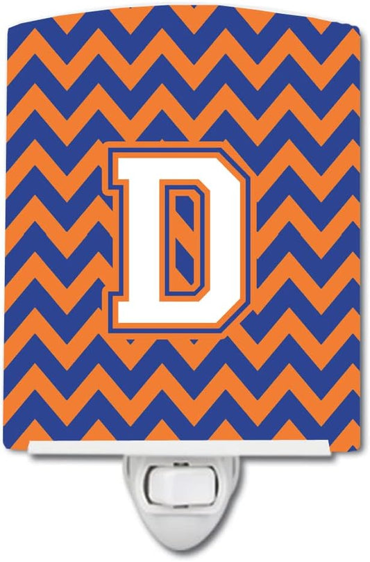 Caroline's Treasures CJ1060-DCNL Letter D Chevron Blue and Orange #3 Ceramic Night Light Compact, UL-Certified, Ideal for Bedroom, Bathroom, Nursery, Hallway, Kitchen, 6x4x3, Multicolor