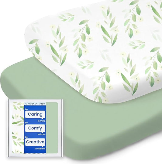 Bassinet Sheets for Baby Boy Girl, TotBasic Buttery Soft Universal Bassinet Fitted Sheet, Compatible with Halo, Mika Micky, Baby Delight, Dream On Me, Maxi COSI and More Bassinet Mattress(Greenleaf)
