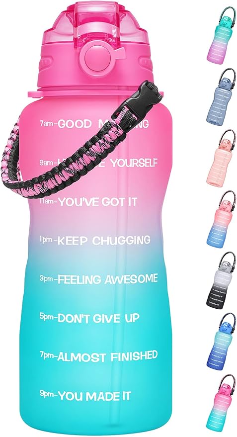 Water Bottles 1 / Half Gallon with Time Marker and Straw, Large Fitness Sports Motivational Bottle, Wide Mouth Leakproof and BPA Free for Travel, Gym,office,school