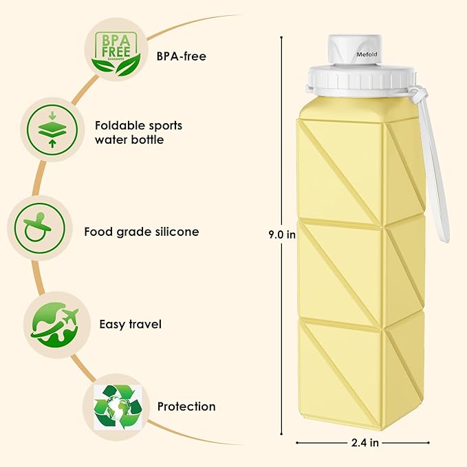 Collapsible Water Bottles,Leakproof BPA-Free Silicone Foldable Portable Water Bottle Cup 21oz,Food-Grade Travel Bottles,Lightweight Reusable Water bottle for Cycling Gym Camping Sports Outdoor