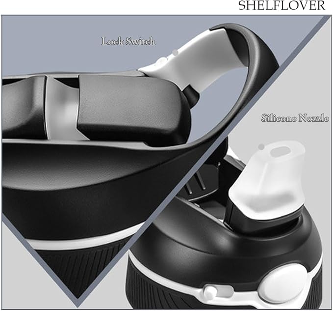 SHELFLOVER Black Water Bottle With Narrow Straw, BPA FREE Clear Bottles With Handle One Hand Use Easy Carried, Flip Up, Suit School, Office, Gym, Office, 24oz (750ml), SLWB24OZP