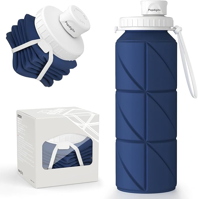 Collapsible Water Bottle Foldable Silicone Travel Water Bottle Leakproof Flexible BPA Free Portable,Folding Water Bottle Lightweight for Camping, Hiking,Sports Water Bottles Travel 23oz