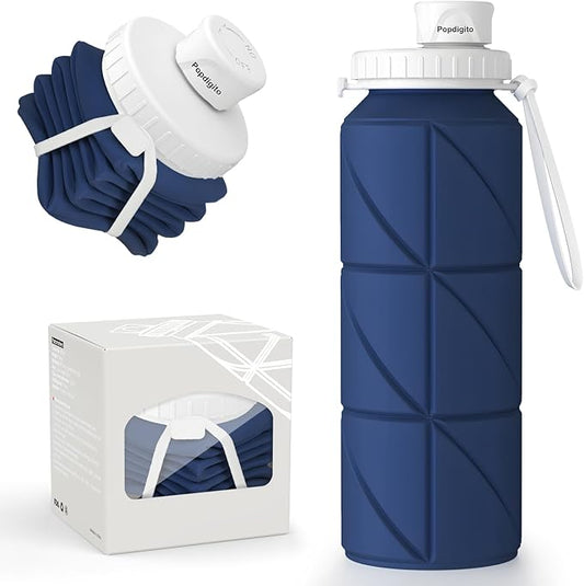 Collapsible Water Bottle Foldable Silicone Travel Water Bottle Leakproof Flexible BPA Free Portable,Folding Water Bottle Lightweight for Camping, Hiking,Sports Water Bottles Travel 23oz