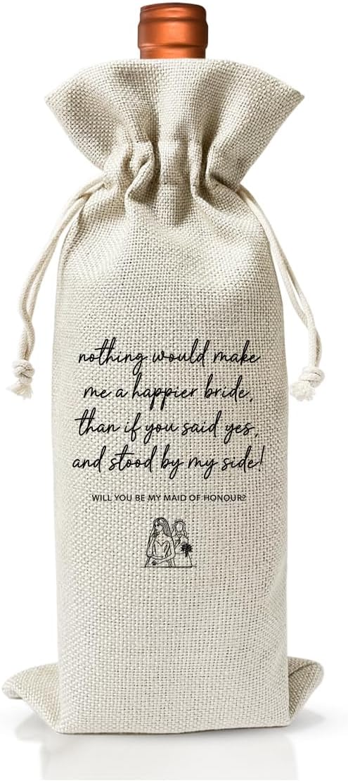 Bridal Proposal Gift For BFF, Maid of Honor Proposal Ideas, Reusable Burlap Wine Bag, Wedding or Engagement Gift, Wedding Party Supply, Bachelorette Party Favor, Bridesmaids Shower Party Decor Favor