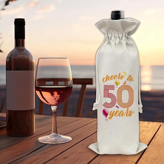 50th Birthday Gifts Wine Bag Congratulations Gifts for Women Men Mom Dad Anniversary Favors 1974 with Time Information Wine Gift Bag