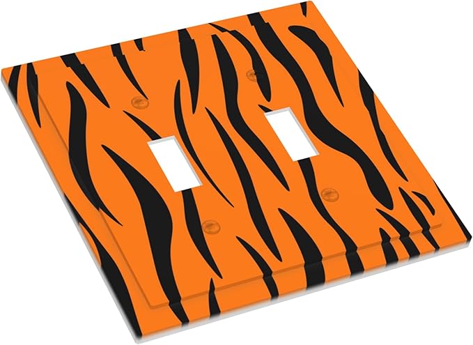 Tigers Stripes Orange Double Toggle Light Switch Covers 2 Gang Wall Plate Dual Decorative Switchplate Electrical Faceplate for Bathroom Country Kitchen Bedroom Decor, 4.9" x 5"