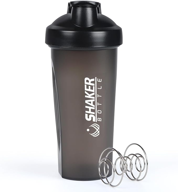 Shaker Bottle, 600ml Classical Protein Shaker Cup with Mixing Ball for Smooth blending, Leak-Proof GYM Workout Water Bottles for protein& Smoothie Shake，Bpa Free (20oz / Black)