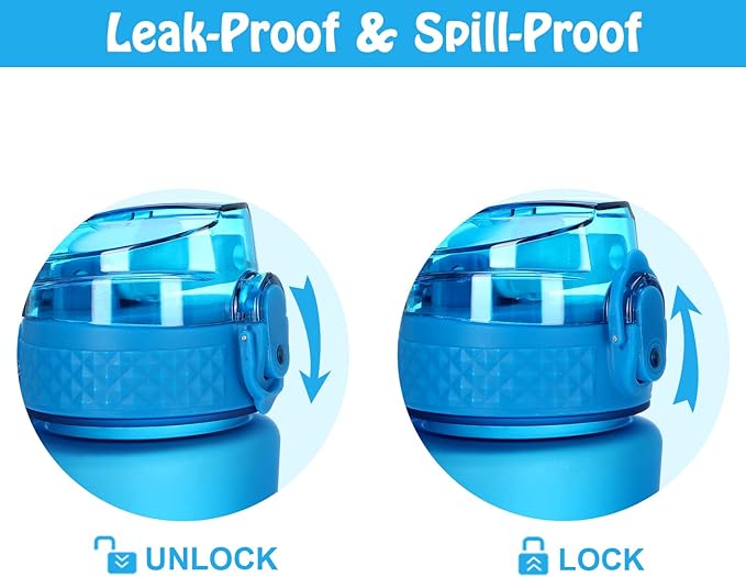 OLDLEY Replacement Straw Lid for 15 oz Water Bottle, Leakproof Spillproof Dustproof One-Click Open Cap with Carry Strap