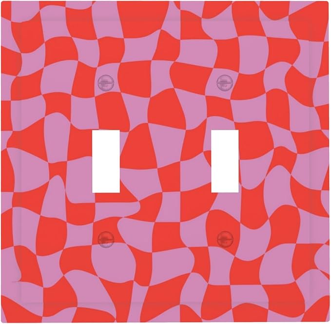 Groovy Check Double Toggle Light Switch Covers 2 Gang Wall Plate Dual Decorative Switchplate Electrical Faceplate for Bathroom Country Kitchen Bedroom Decor, 4.9" x 5"