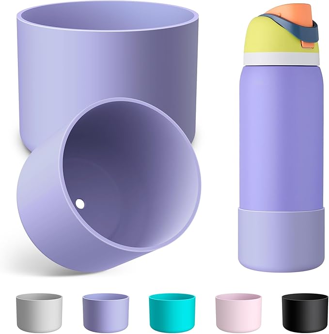 2PCS Silicone Water Bottle Boot for Owala 24oz 32oz 40oz, Anti-Slip Protective Sleeve Bottom Bumper Protector for FreeSip, Twist, and Flip Stainless Steel Water Bottles