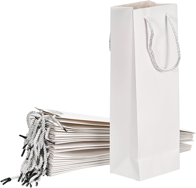uxcell Wine Bags, 12pcs White 5 x 4 x 14 In Wine Gift Bags with Rope Handles Paper Wine Tote Bag for Wedding Birthday Christmas Party Supplies