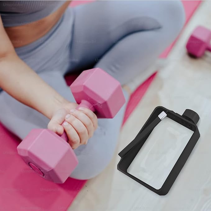 Flat Water Bottle, Portable A5 Water Bottle, 13oz Flat Travel Flask for Camping Fitness Gym (Black)