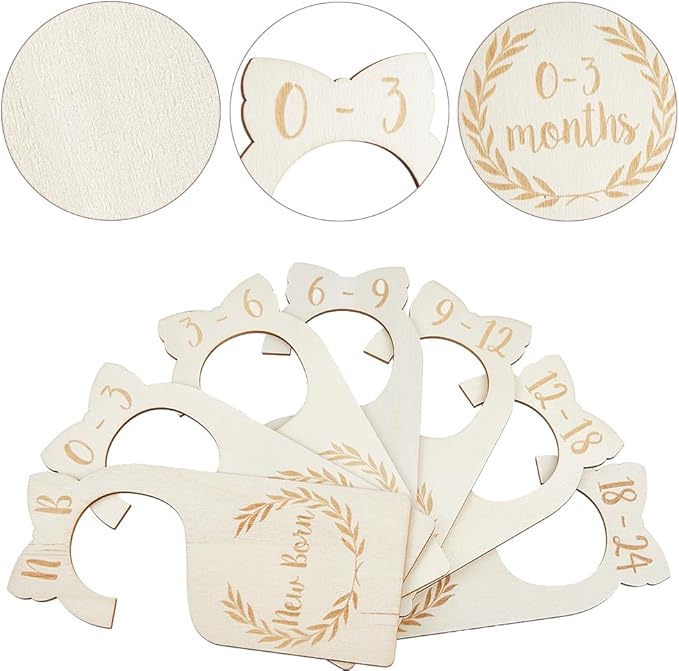 CRASPIRE 8Pcs Wood Baby Wardrobe Dividers Nursery Decor from Newborn to 36 Month Closet Organizers Hanger Seperaters Baby Nursery Infant Wardrobe Hangers Divider for Newborn Shower