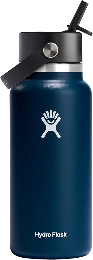 HYDRO FLASK Wide Mouth vacuum insulated stainless steel water bottle with leakproof closeable straw lid for cold water drinks, sports, travel, car and school