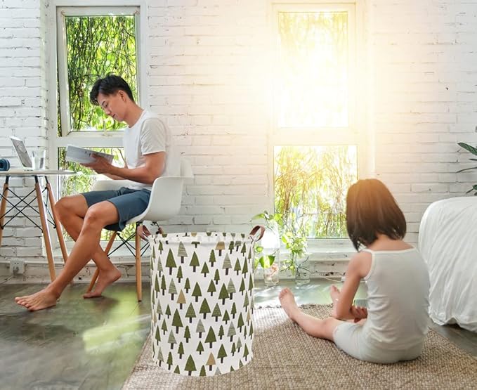 Large Storage Bins,Canvas Fabric Laundry Basket Collapsible Storage Baskets for Home,Office,Toy Organizer,Home Decor (Tree)