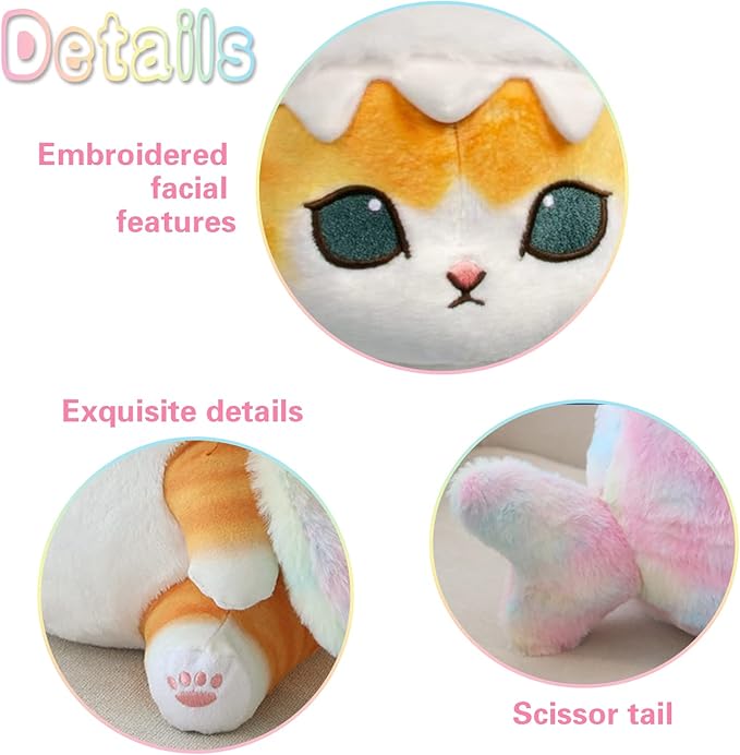 Kawaii Shark Cat Plush Toy Stuffed Animal Doll, Cute Soft Pillow Stress Release Hugs Toys Christmas Halloween Birthday Gifts for Kids Boys Girl Best Gift (Colorful - Yellow,12 inch)