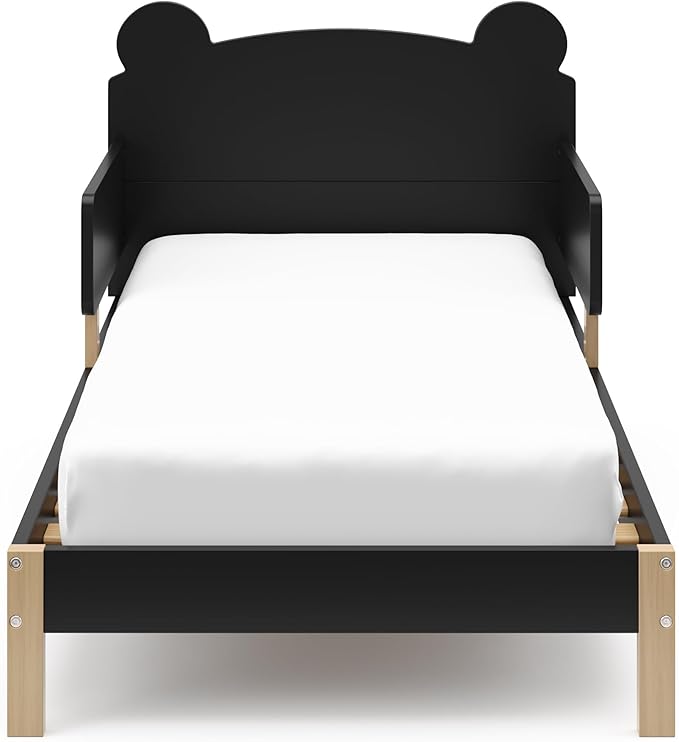 Storkcraft Teddy Bear Toddler Bed (Black with Driftwood) - GREENGUARD Gold Certified, includes Toddler Safety Guardrails, Fits Standard Crib & Toddler Mattress, Stylish 2-Tone Design