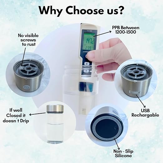 Hydroh Hydrogen Water Bottle Generator 3Min Quick Electrolysis, Rechargable, Hydrohealth Portable Water Ionizer Machine for Home Travel Office Gym, Hydrogen Rich Water Glass Health