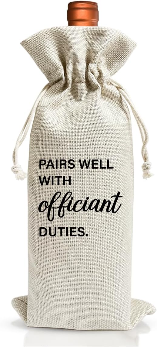 EUFJDKSL Officiant Wine Bag Gift For Wedding Officiant, Pastor Gift, Wedding Host, Ordained Minister, Pairs Well With Officiant Duties, Drawstring Burlap Wine Bottle Bag