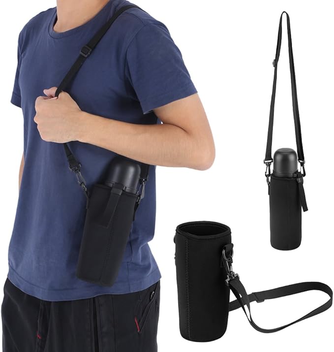 Water Bottle Sleeve, Soft Water Bottle Carrying Pouch, Drink Bottle Holder Bag for Outdoor Camping Hiking Fishing(19cm-Black)