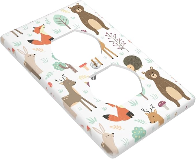 Cartoon Animal Deer Bear Fox Light Switch Cover Decorative Duplex Electrical Outlet Plastic Wall Plate Outlet Cover for Women Girls Bedroom Kitchen Living Room Decor 4.5 * 2.76