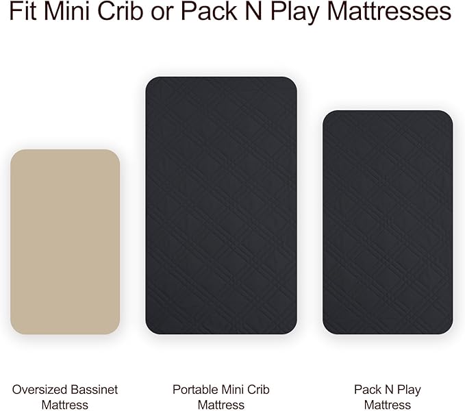Waterproof Mini Crib Mattress Protector 2 Pack, Ultra Soft Breathable Mini Crib Mattress Pad Cover for Boys Girls Neutral, Fit Pack N Play, Playard and Mini Crib Mattresses, Black
